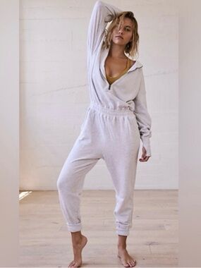 FP Movement by Free People Light Gray Ankle Training Day Jumpsuit